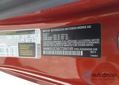 2012 Mini Cooper from USA, damaged, VIN WMWSU3C56CT264149